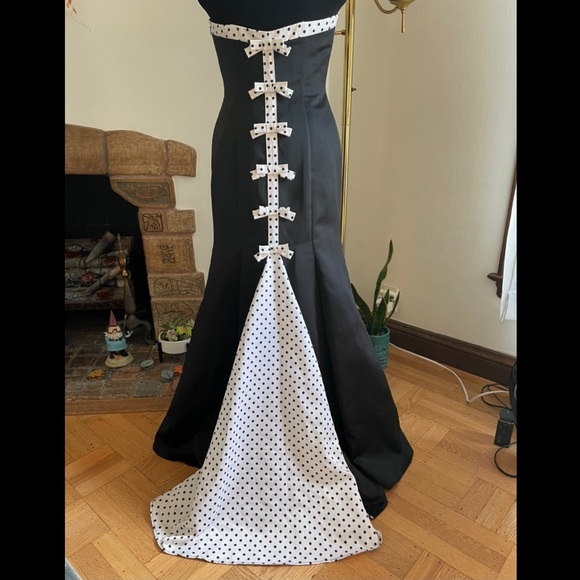 HOLD FOR CITRUS - Black strapless ballgown with polkadot accents PROM DRESS - Picture 2 of 16